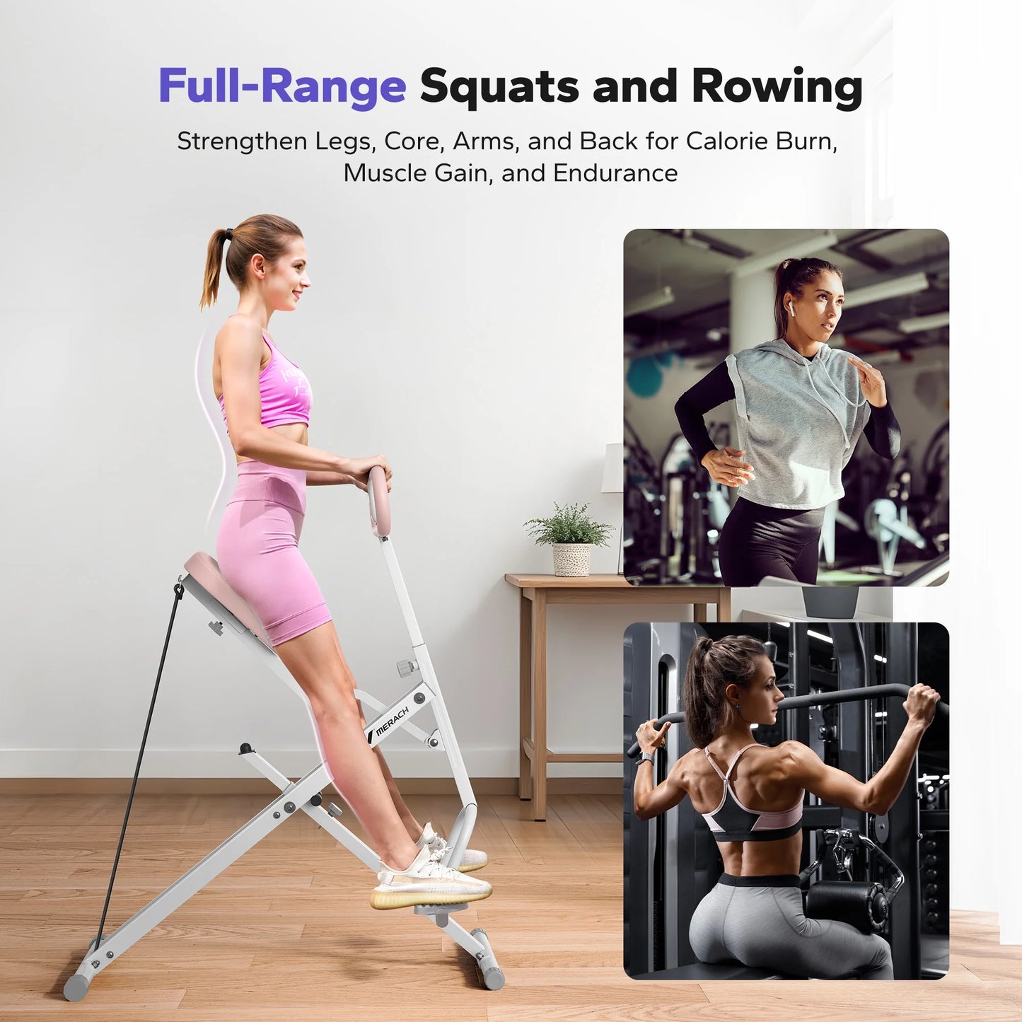 Squat Assist Trainer Foldable Squat Rider Machine for Glutes and Quads with 3 Tension Bands